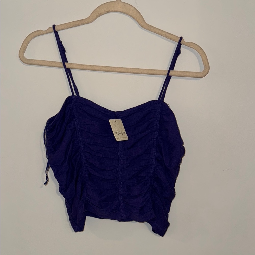 Free People Blue Ruched Crop Camisole